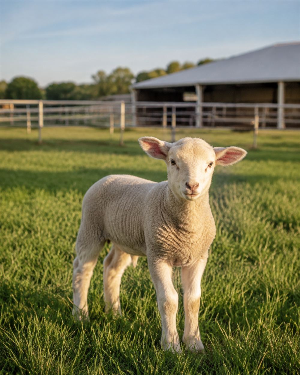 Healthy lamb in a clean, maintained pasture