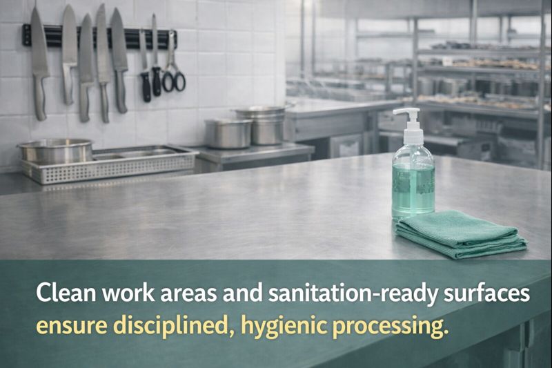Clean work area and sanitation-ready surfaces
